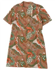 Vintage Womens Short Sleeves Shift Dress UK 10 Small Beige Floral AE13