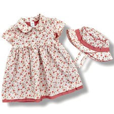 Vintage Baby Gap Pink Floral Dress Collar Buttons Sunhat Baby Girl 3-6M Easter