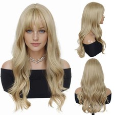 Long Wavy Cosplay Party Wigs With Bangs Halloween Synthetic Hair Light blonde