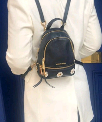 Michael Kors Navy Blue Leather Floral Rhea Backpack | eBay display picture 3