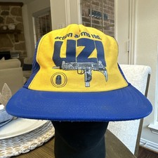 Vintage Action Arms Ltd UZI Snapback Trucker Hat Blue Yellow 60s 70s