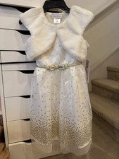 NWT JONA MICHELLE Party Formal Glitter Sparkling Dress Ivory Fur Jacket Girls 6