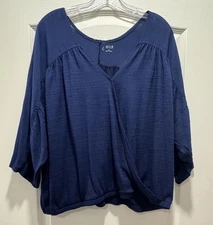 Women’s Ana SZ XL Navy Blue Wrap Type Blouse Top 3/4 Sleeve Lightweight V-Neck