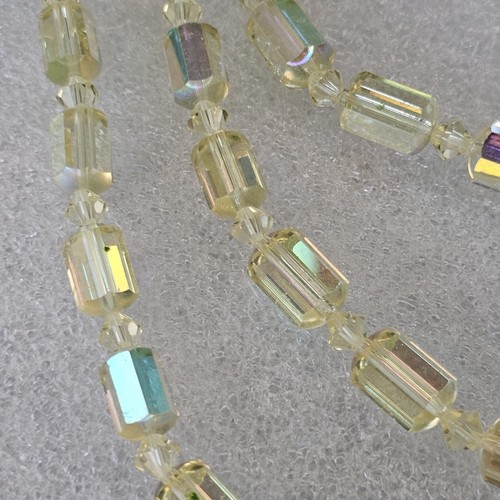 Vtg 50s Yellow Green Aurora Borealis Crystal Necklace 3 Strand Art Deco Style 18 - Picture 7 of 11