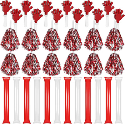 36 Pcs Metallic Cheerleading Pom Poms Hand Clappers Party Favors and Thunder Sti