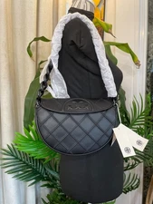 NWT!  Authentic Tory Burch Black Leather Cresent Fleming Handbag