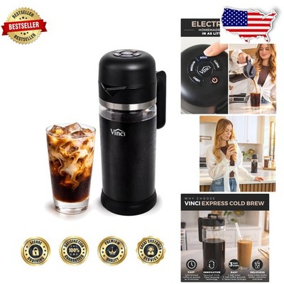 Fast Cold Brew Coffee Maker - 1.4L Glass Carafe, 3 Strength Levels, Push Button