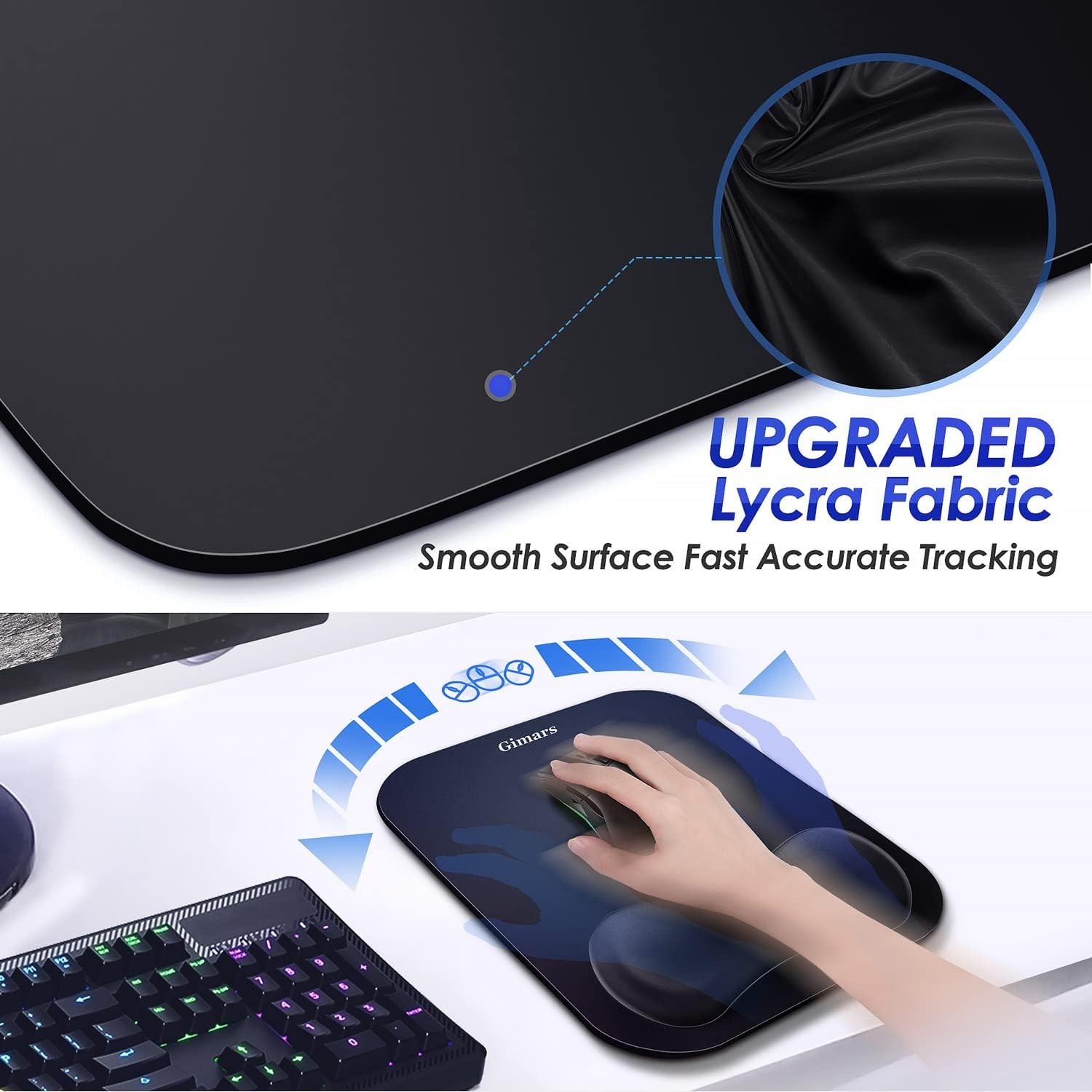 Gimars Mouse Pad with Wrist Rest, Large Smooth Superfine Fibre Medium, black 