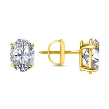 3Ct Oval Cut Lab Created Diamond Solitaire Stud Earrings 14K Yellow Gold Plated