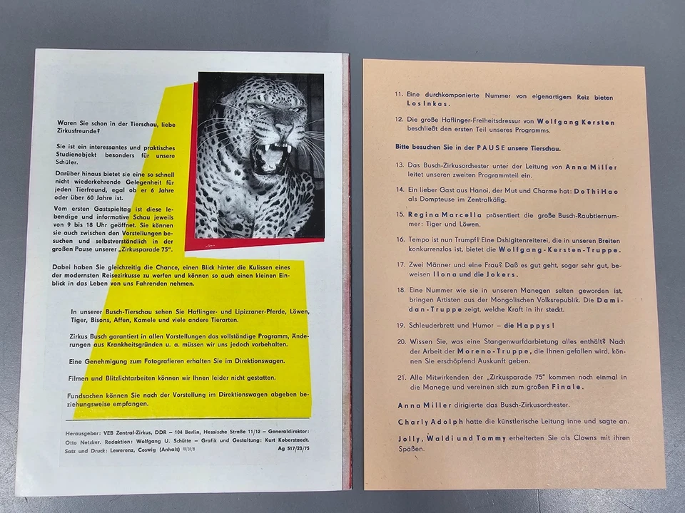 Altes original Programmheft Prospekt Zirkus BUSCH 1975 DDR Staatszirkus - Bild 2 von 2