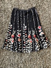 VTG Talbots Dark Romantic Silk Floral Black Midi Skirt Cottage Size 14 Fairy EUC