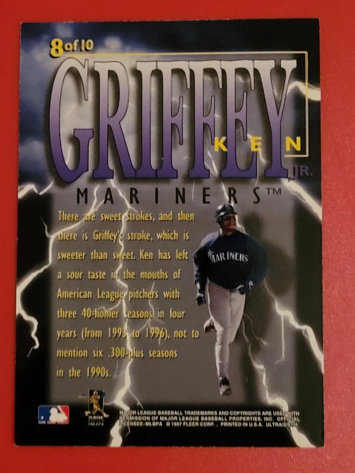 Fleer Ultra Ken Griffey Jr 1997 Thunder Clap Seattle Mariners pequeña abolladura Foto 2 de 2
