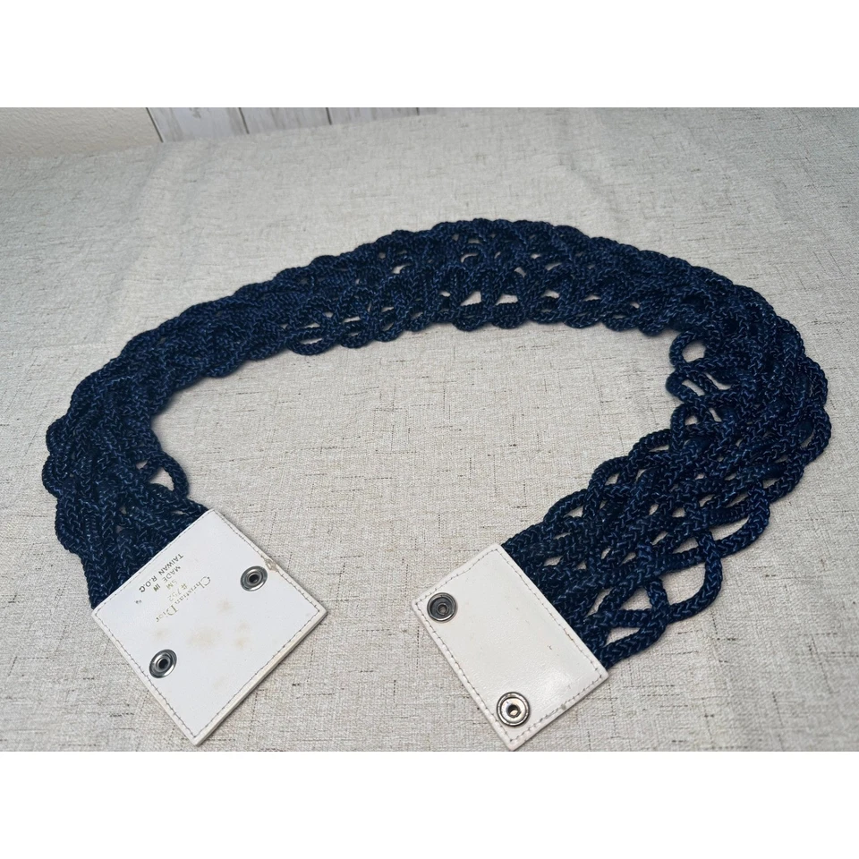 Cinto de corda de náilon raro vintage autêntico Christian Dior anos 70/80 azul marinho/branco tamanho P - Imagem 3 de 4