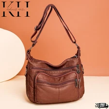 Women's Leather Organizer Purse Shoulder Bag Multiple Pockets Cross Body Handbag