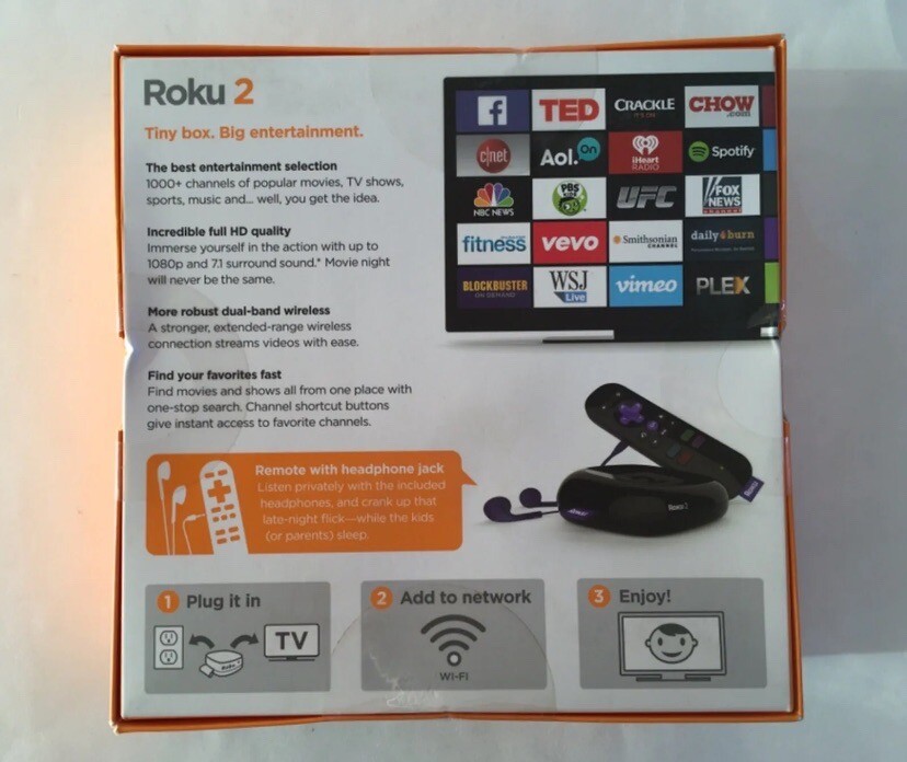Roku Media Streamer W/ Headphone Jack- Black (2720R) New Factory Sealed