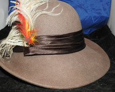 Vintage Lancaster Cocoa Brown Brimmed Wool Hat with feather