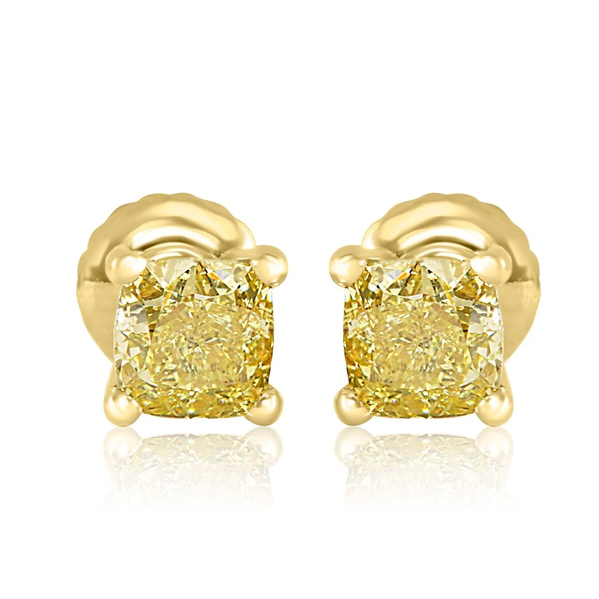 1.08 Ct Stud Earrings Cushion Cut Fancy Light Yellow Diamond 14k