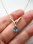 14K Yellow Gold Blue Topaz & Diamond Pendant Necklace 16" [N106] — photo 4