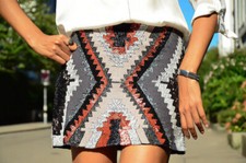 ZARA Multi Aztec BEADED Embellished MINI SKIRT S Small BNWT RRP £80