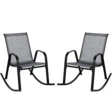 2 Pcs Outdoor Rocking Chair Set w/ Heavy Duty Metal Frame Breathable Seat Fabric