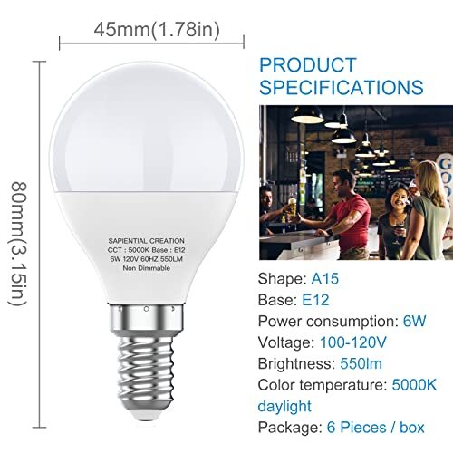 E12 Led Ceiling Fan Candelabra Candle Small Light Bulbs 60 Watt Equivalent5000k