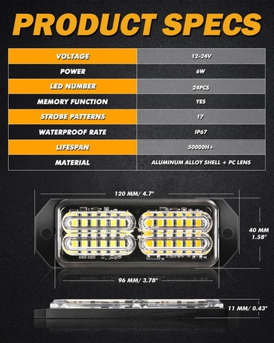 4x LED Amber White Emergency SUV Pickup Strobe Flash Lights Warning Grill Lamp - Picture 7 of 12