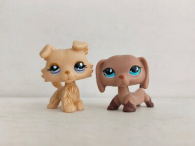 2pcs/lot LPS Toy Littlest Pet Shop Collie Dachshund Dog #1194#518 Animal Figure