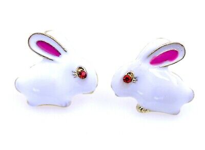 Silver tone enamel bunny rabbit ear ring UK Size O