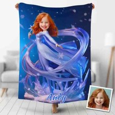 Personalized Elsa Princess Blanket, Custom Photo Frozen Christmas Gift Blanket