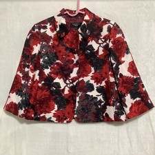 Talbots White Red Black Floral Blazer Jacket Snap Front Cardigan Womens Size 2P