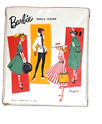1961 Barbie Single Doll vinyl Case Ponytail Clothes Wardrobe Ivory Cream Trunk
