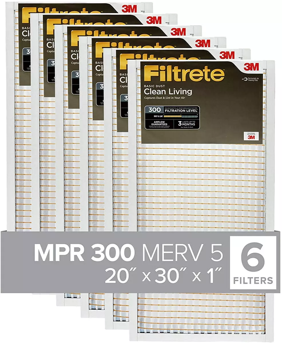 6 PACK Filtrete 20x30x1 AC Furnace Air Filter MPR 300 Clean Living