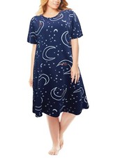 Ex M&S NAVY Pure Cotton Stars, Moon & Bear Print Nightdress