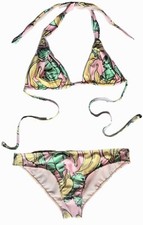 Wildfox 2pc Bikini Going Banana's Triangle String Yellow Green Light Pink Small