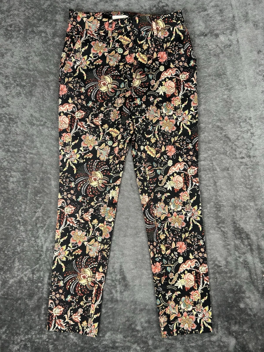 Pantalones elásticos H&M para mujer negros con estampado floral multicolor talla 6 boho