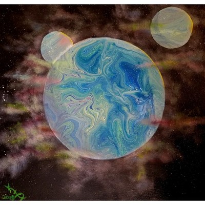 Art Print from my Original Work 10'' x 10'' ''Double Moon Planet'' Acid Free