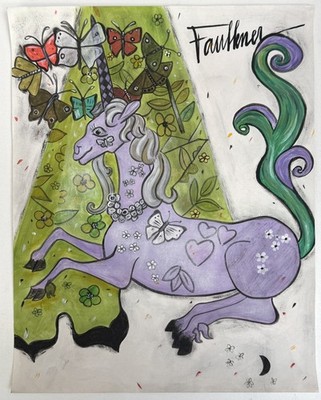 Henry Faulkner Drawing on old paper (Handmade) signed and stamped artwork