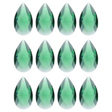 12Pcs Teardrop Crystal Drop Beads, Faceted Chandelier Prisms Parts, Green