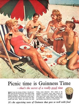 Guinness Picnic Time Vintage Advertising Print Beach 12x8in Metal Sign Poster
