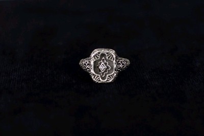 Antique Art Deco Shadow Box Diamond Ring Sterling Silver Size 6.5