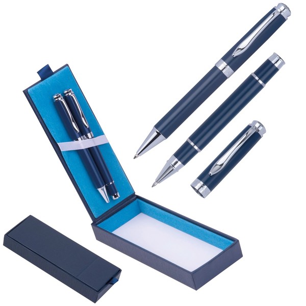 "Schreibset \"Mark Twain\" / Mit Kugelschreiber & Rollerball / Farbe: Blau"-image