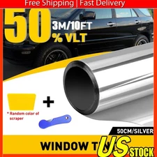 10FT Uncut Roll Window Tint Film 50% VLT for Car Home Office Glass Tool Silver B