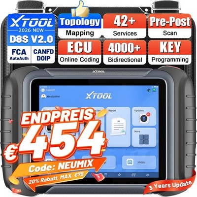 2026 XTOOL D8S 2.0 KFZ OBD2 Diagnosegerät ALLE SYSTEM ECU Codierung Deutsch
