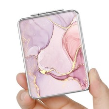 dcdcee Pocket Mirror, Small Travel Mirror with Magnification, Pink Marble