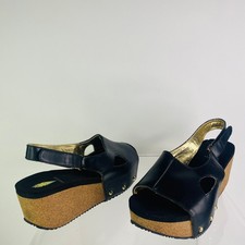 Volatile Women s Division Platform Black Gold Cork Wedge Sandals Black Size 10