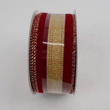 Maroon with Gold Glitter Stripe Wired Christmas Ribbon Poly/Acrylic 1.5" x 25ft