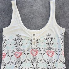Free People Tank Womens M White Cotton Camisole Scoop Neck Floral Button