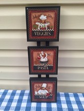 Set of Three Chef Kitchen Plaques Veggies, Pasta, Soup