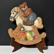 1986 Bear on a Rocking Horse Wall Dedor By Frankies Designs with a Stand