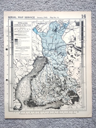 Finland, Climate and the War - 1940 Vintage WW2 Serial Map Service Map